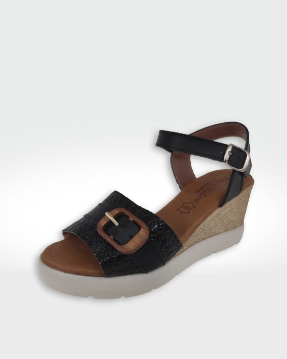 SANDALIA MUJER CUÑA HEBILLA NEGRO