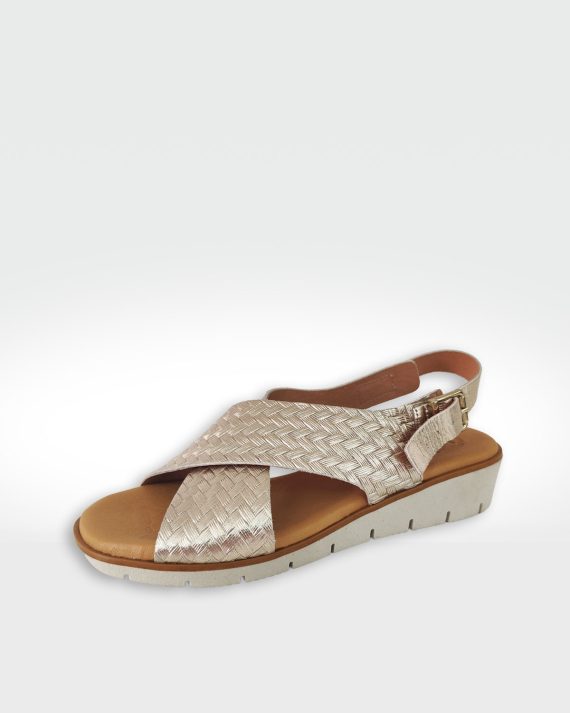 SANDALIA MUJER CRUCE PLATINO METALIZADO