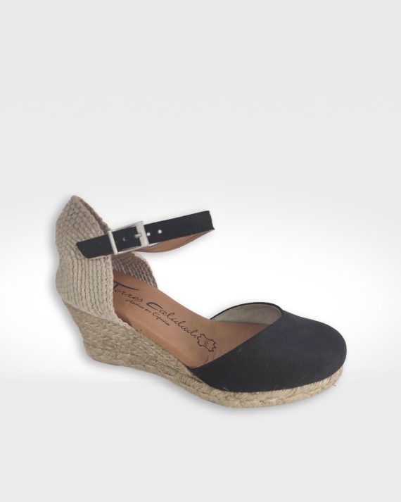 VALENCIANA MUJER CUÑA YUTE ANTE PIEL NEGRO