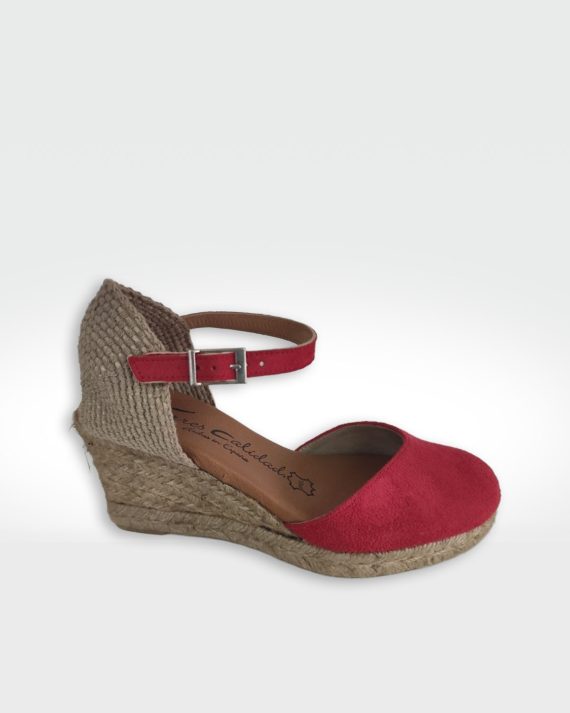 VALENCIANA MUJER CUÑA YUTE ANTE PIEL ROJA
