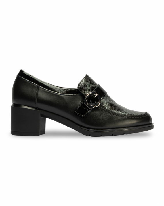 ZAPATO MUJER NEGRO CON TACÓN Y HEBILLA