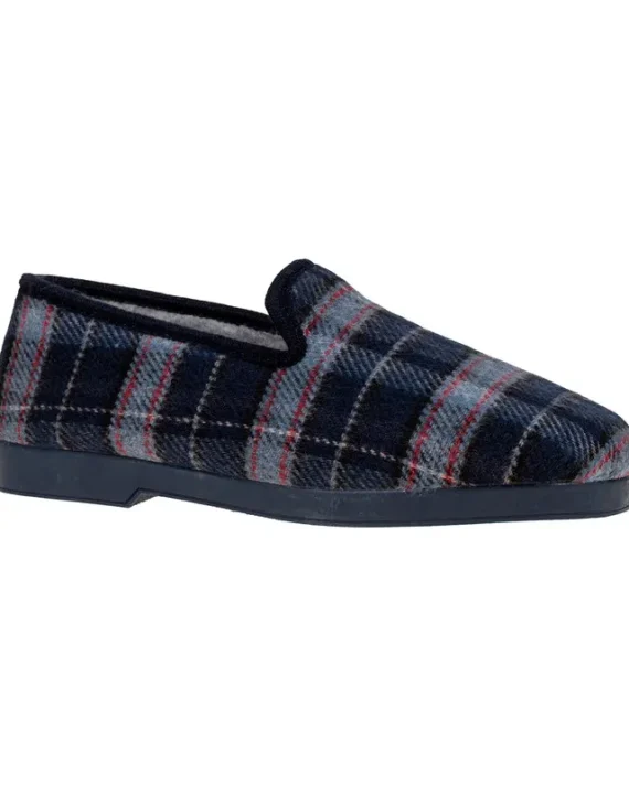 ZAPATILLA CASA HOMBRE CERRADAS CUADROS MARINO