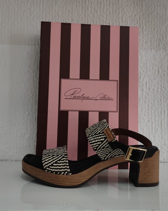 SANDALIA RAFIA TACON BAJO 6501 NEGRO/BEIG