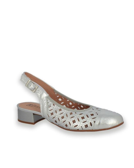 ZAPATO SALÓN DESTALONADO TACÓN BAJO PLATA 11121