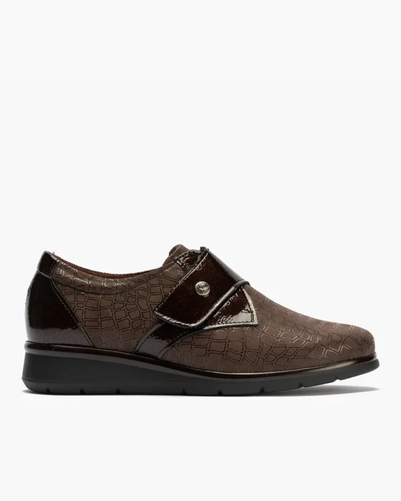 ZAPATO VELCRO COMBINADO LICRA CHAROL MARRÓN 11510